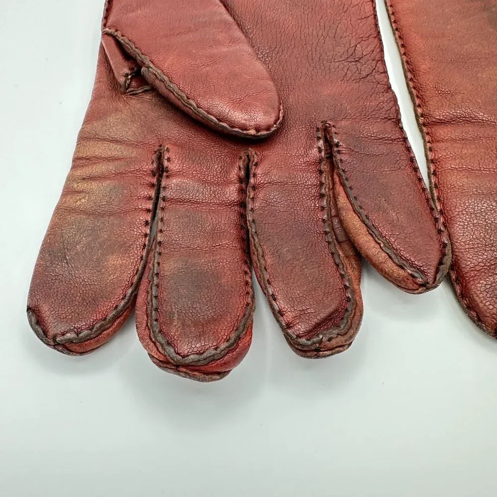 Vintage Leather Fur Lined Driving Gloves Brown 9.5 Made In France‎ Soft Luxury